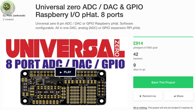 Universal zero ADC / DAC & GPIO Raspberry I/O pHat. 8 ports