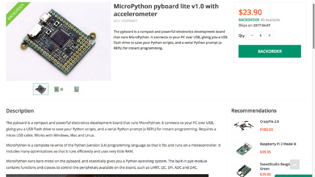 MicroPython pyboard lite v1.0 + IMU