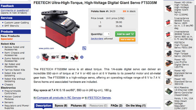 FT5335M High torque, high voltage servo