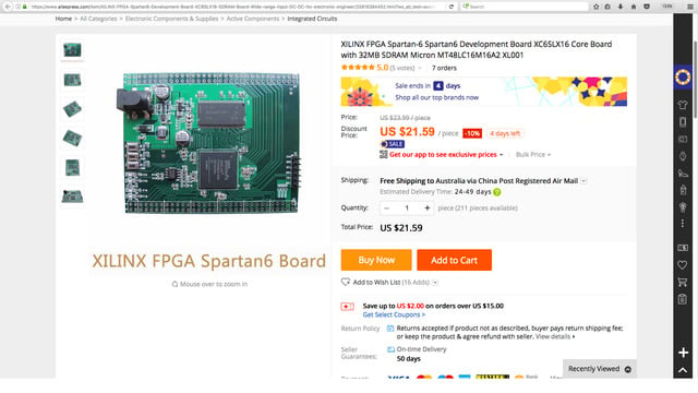 Xilinx Spartan6 XC6SLX16 FPGA Dev Board