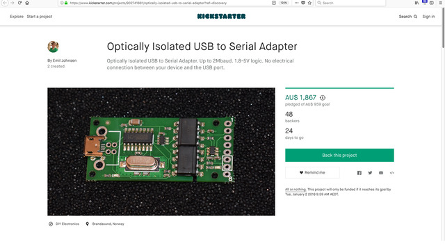 Optically Isolated USB to Serial Adapter