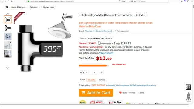 Self-Powered Shower Thermometer