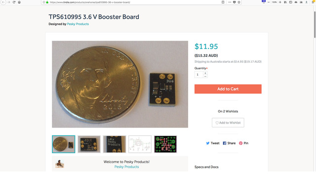 TPS610995 3.6 V Booster Board
