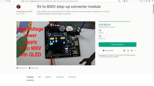 5V to 900V step-up converter