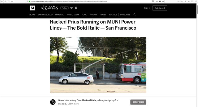 Hacked Prius running on power lines